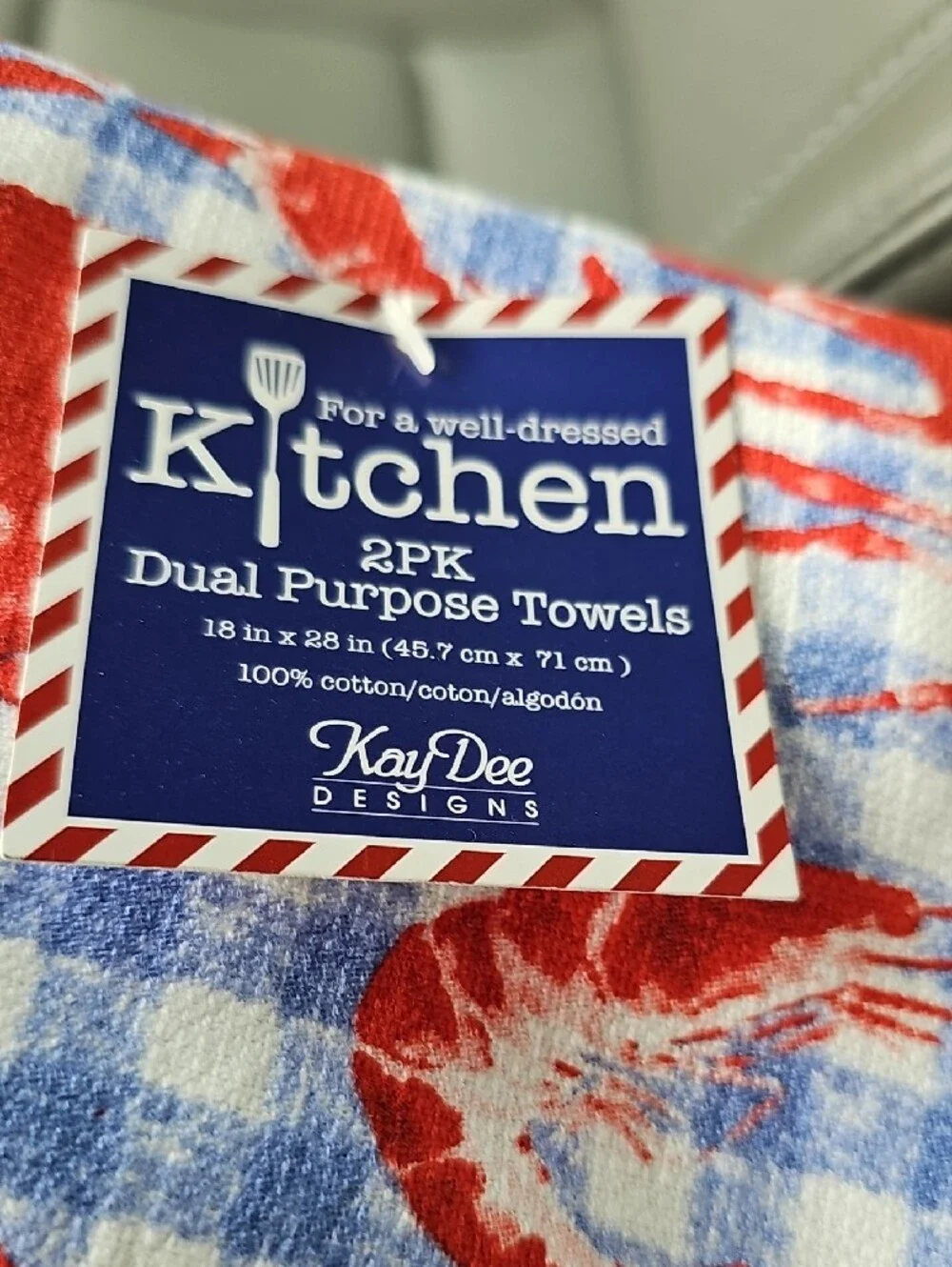 NWT:  Crab & Lobster Kitchen Towel - Blue and Red:  KayDee Design, Set Of 2